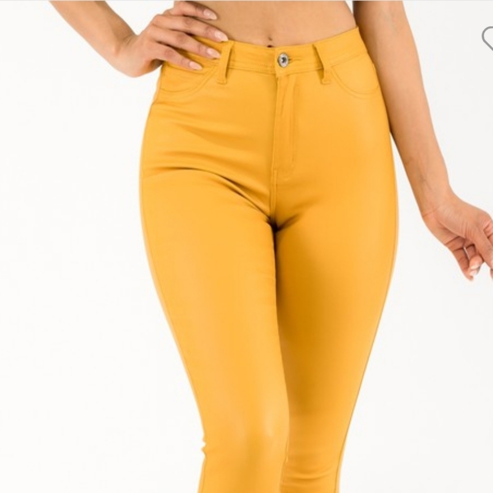 High Rise PU Leather Skinny Jeans